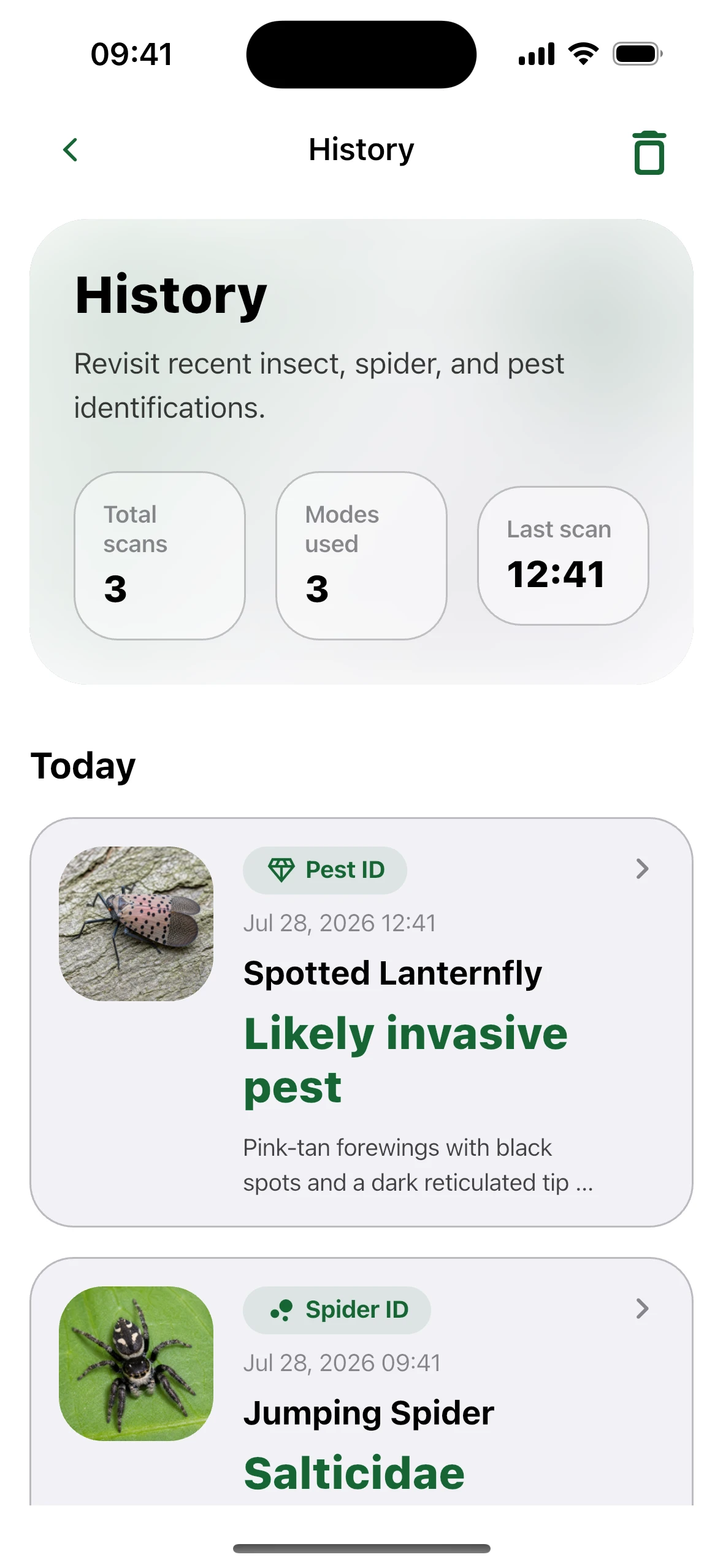 History – Insect Identifier iPhone screen